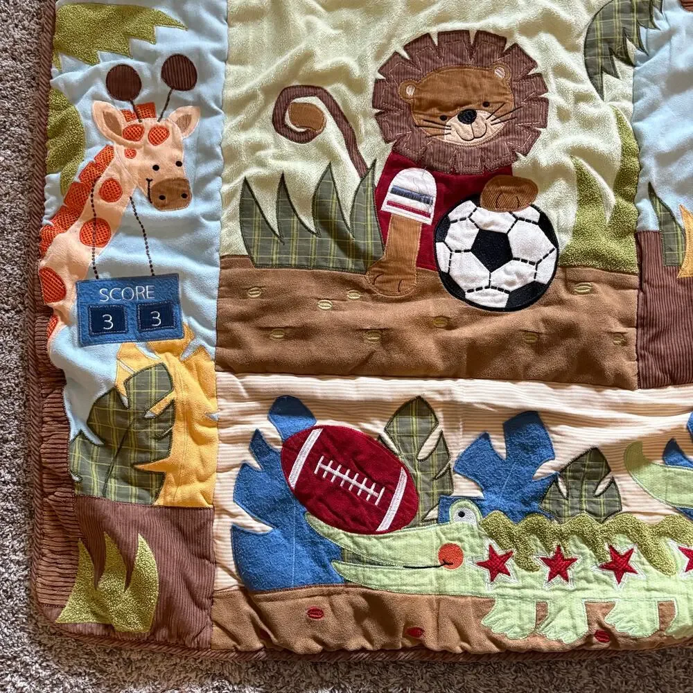 Lambs & Ivy Jungle Safari Sports Baby Quilt Blanket 41x35